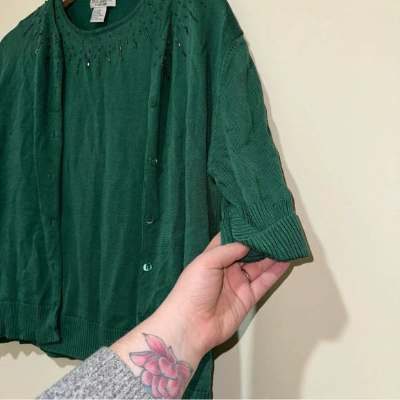 Women’s Vintage Dué Per Dué Brand Silk Green Beaded Tank Top Cardigan Size: XL - Picture 4 of 16